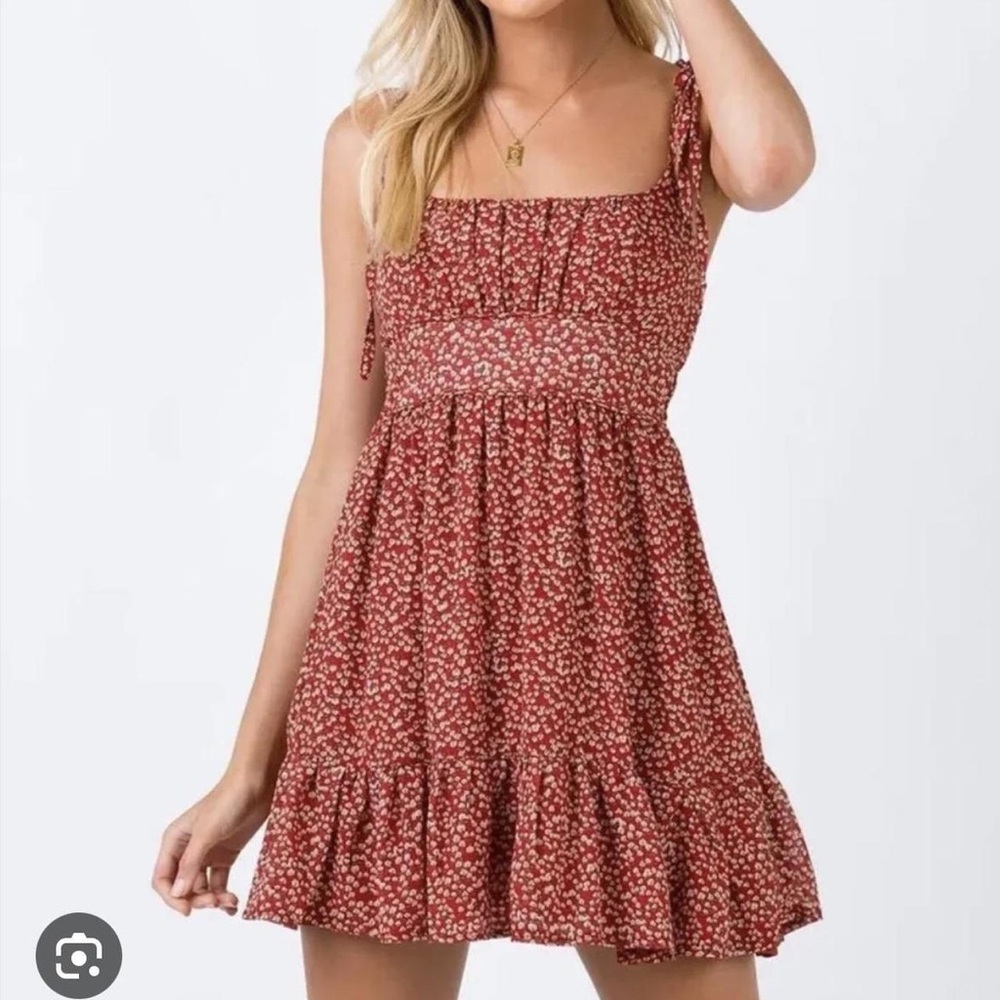 Princess Polly Red Floral Dress with Tie Straps